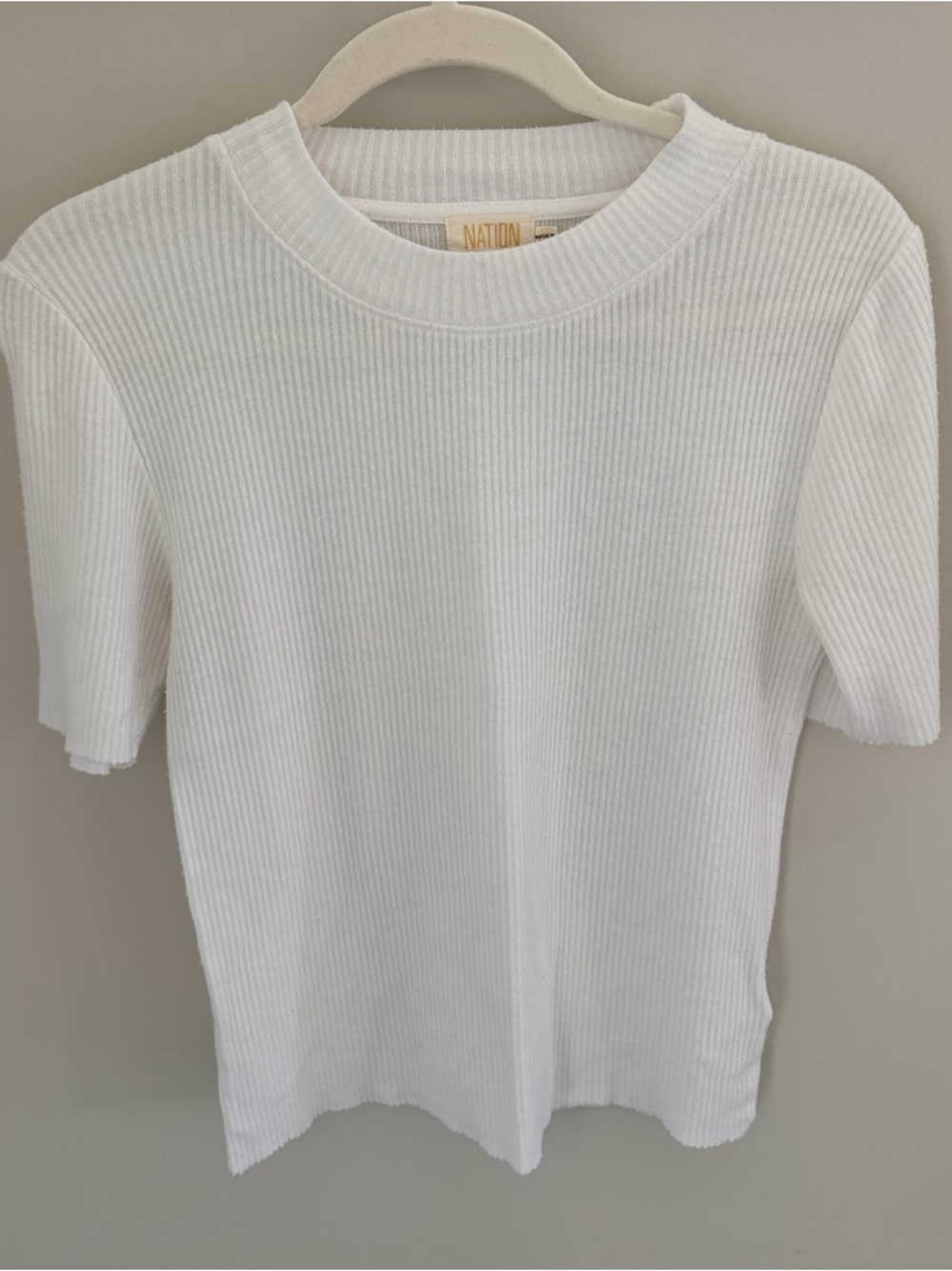Nation LTD White Ribbed Short Sleeve Top